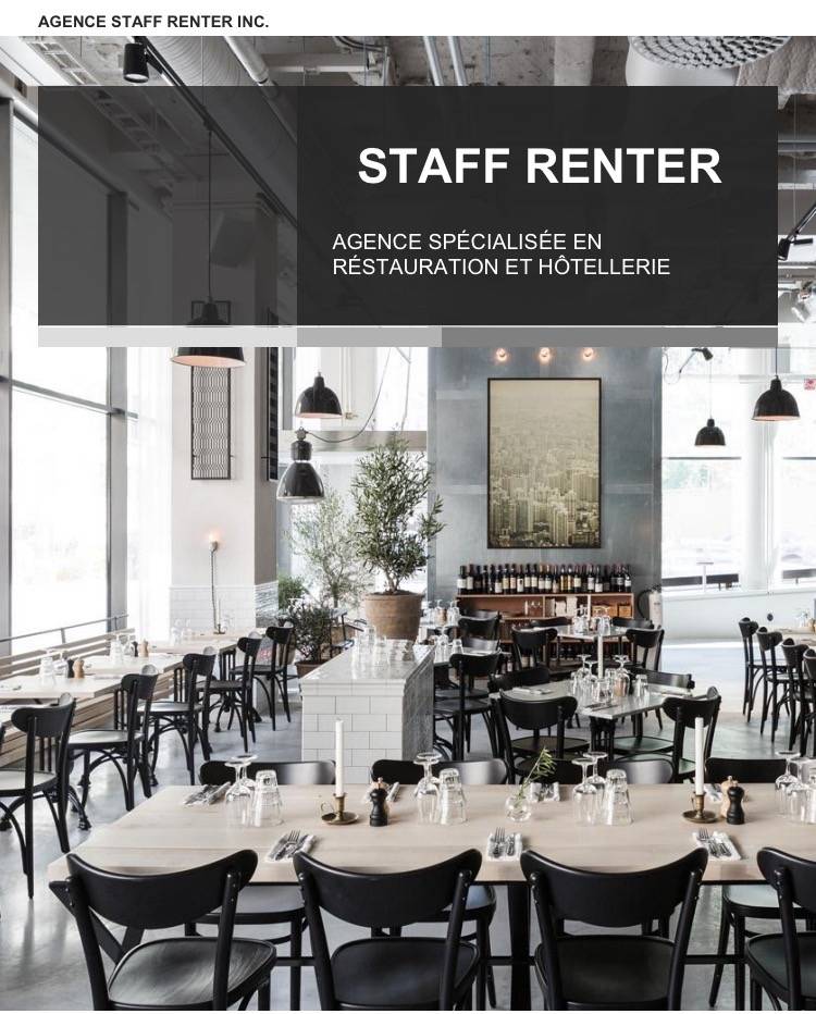 Agence Staff Renter | restaurant | 2325 Rue Centre suite 302, Montréal, QC H3K 1J6, Canada | 5143602196 OR +1 514-360-2196