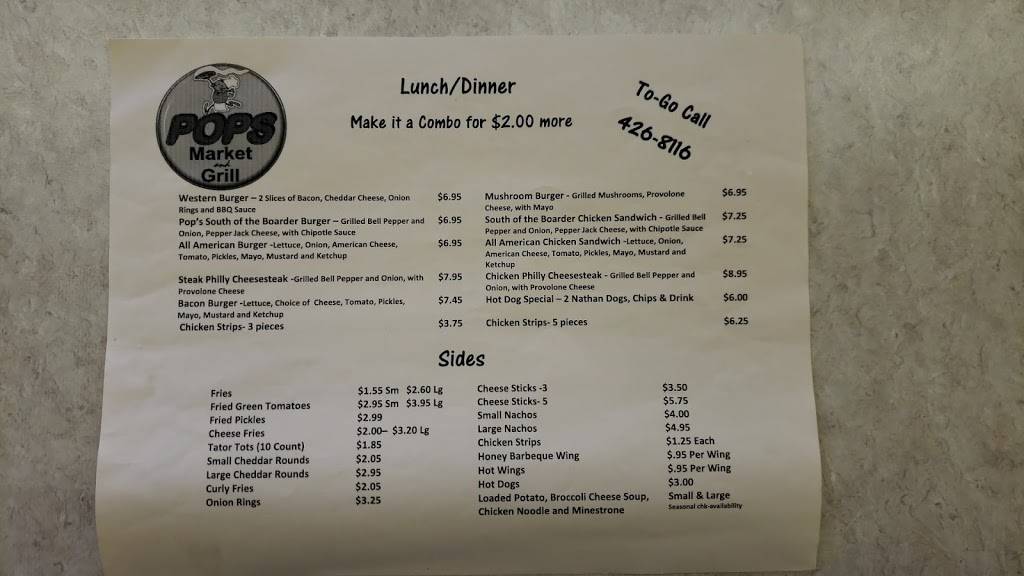 Pops Market and Grill | restaurant | 6325 Old Stage Rd, Chuckey, TN 37641, USA | 4234268116 OR +1 423-426-8116