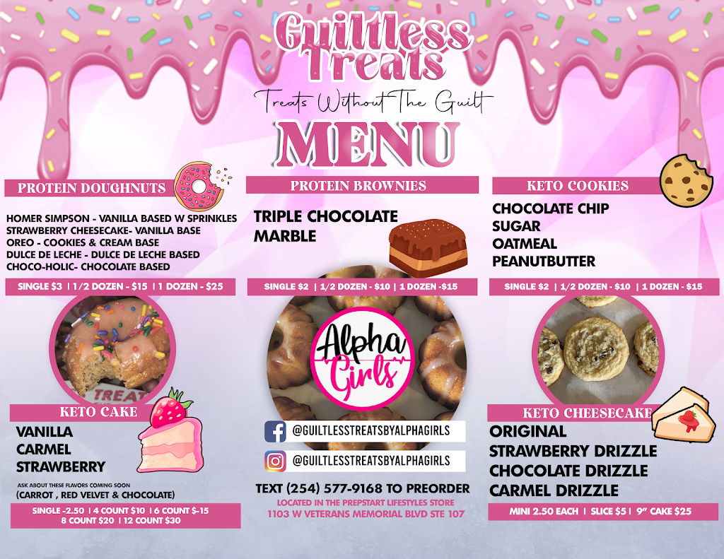 Guiltless Treats | restaurant | 1103 W Veterans Memorial Blvd STE 107B, Killeen, TX 76541, USA | 2545779168 OR +1 254-577-9168