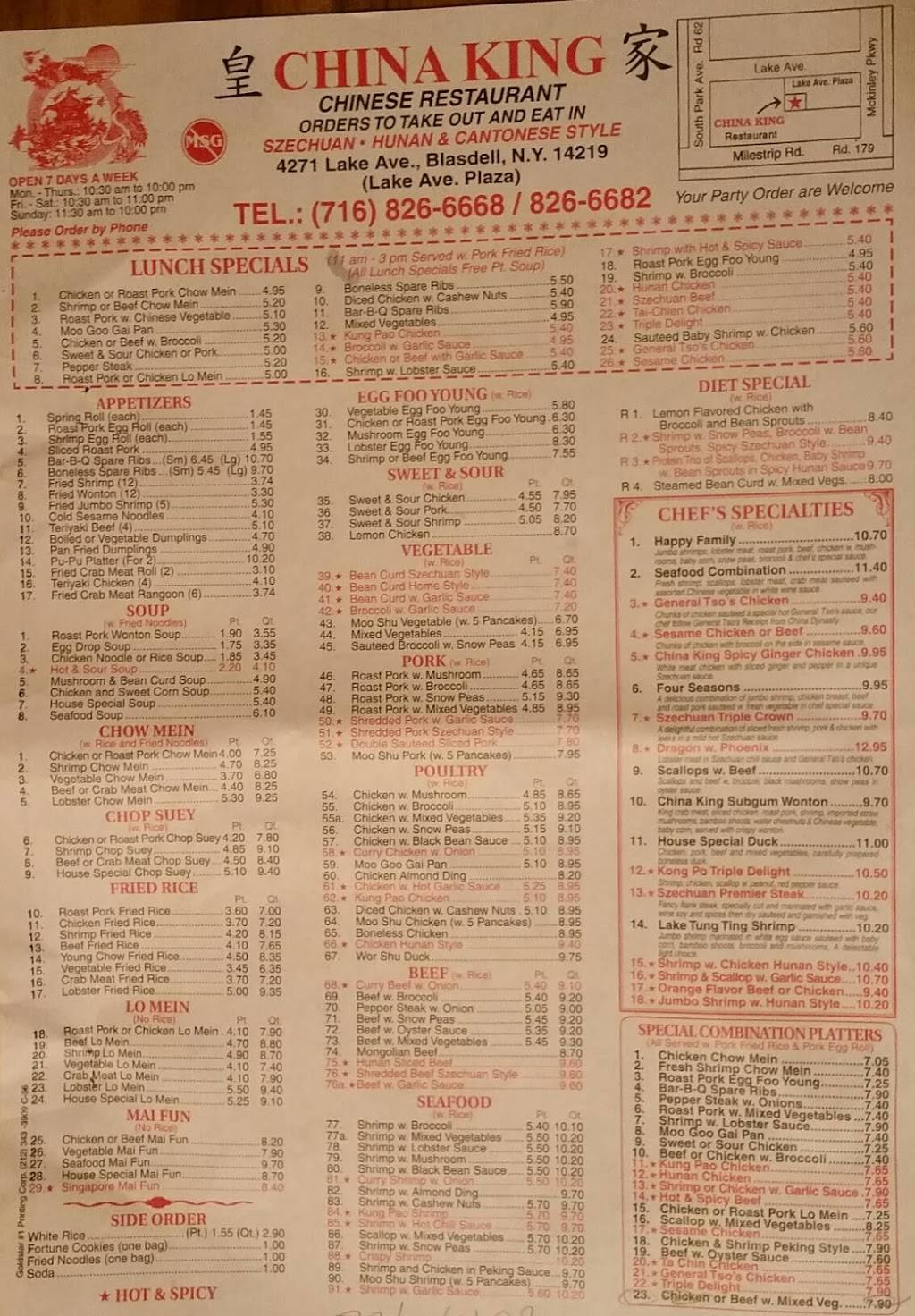 China King Restaurant | restaurant | 4271 Lake Ave #9, Buffalo, NY 14219, USA | 7168266668 OR +1 716-826-6668