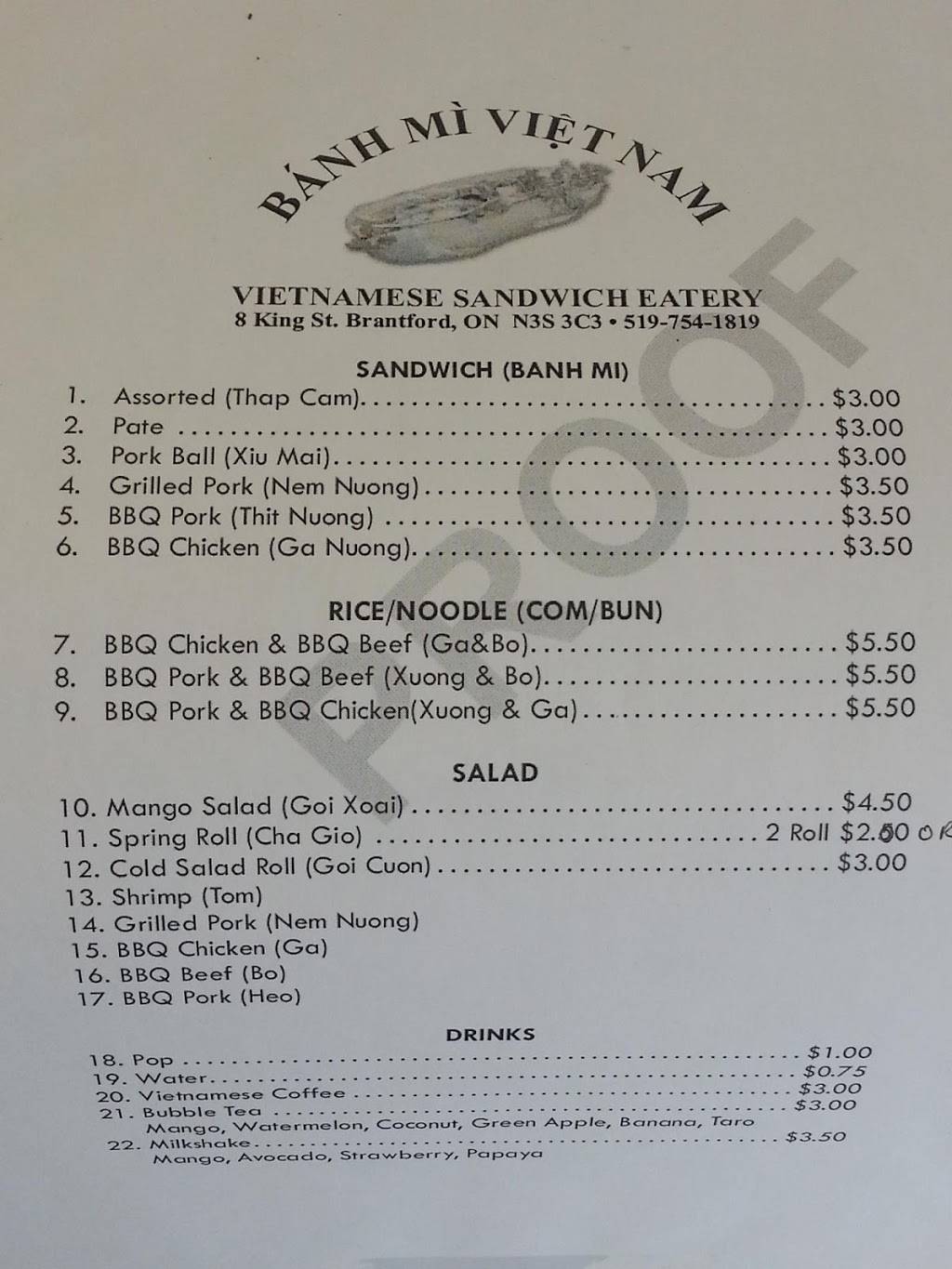 Banh Mi Viet Nam | restaurant | 8 King St, Brantford, ON N3T 3C3, Canada | 5197541819 OR +1 519-754-1819