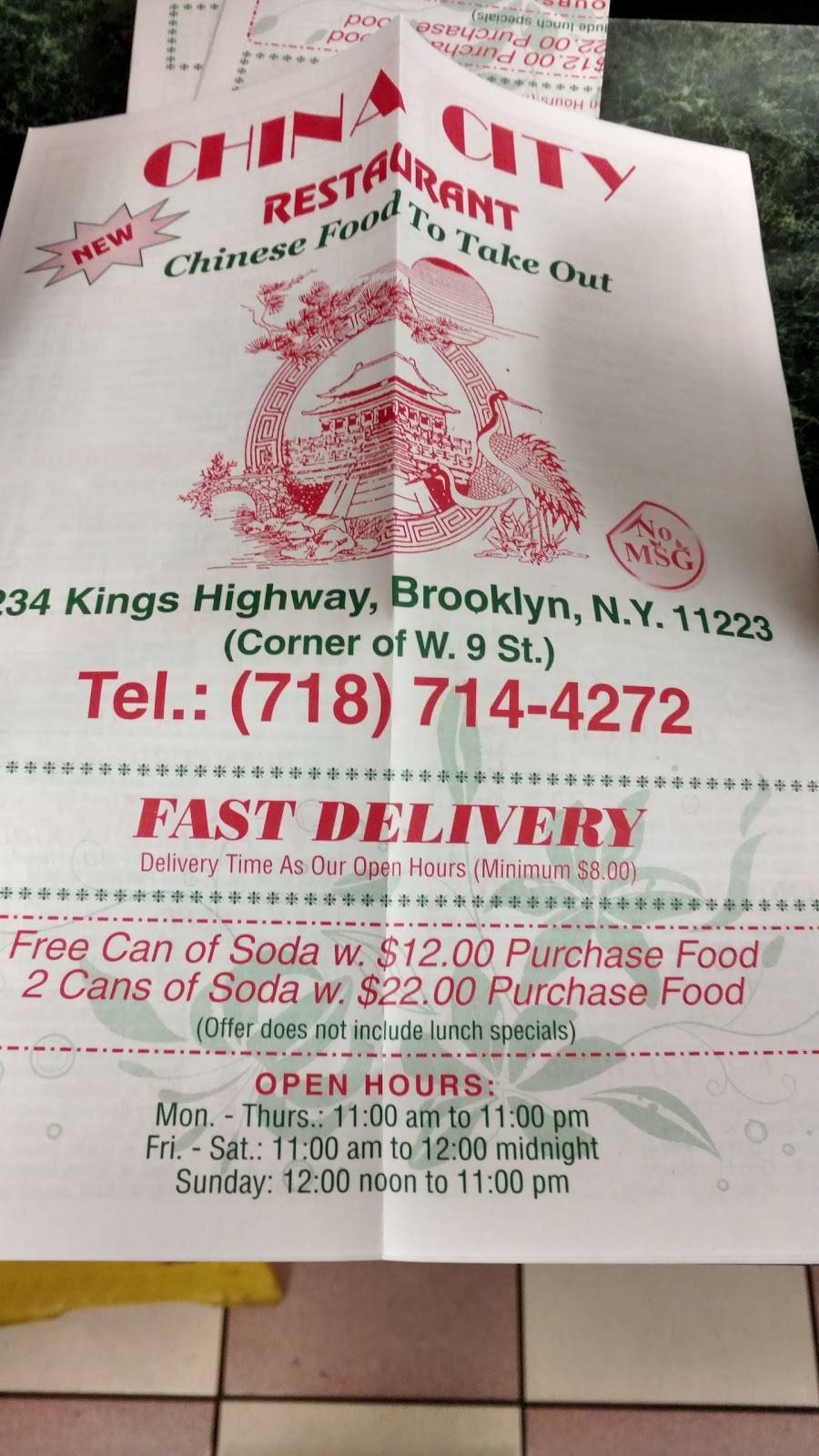 China City | restaurant | 234 Kings Hwy, Brooklyn, NY 11223, USA | 7187144272 OR +1 718-714-4272