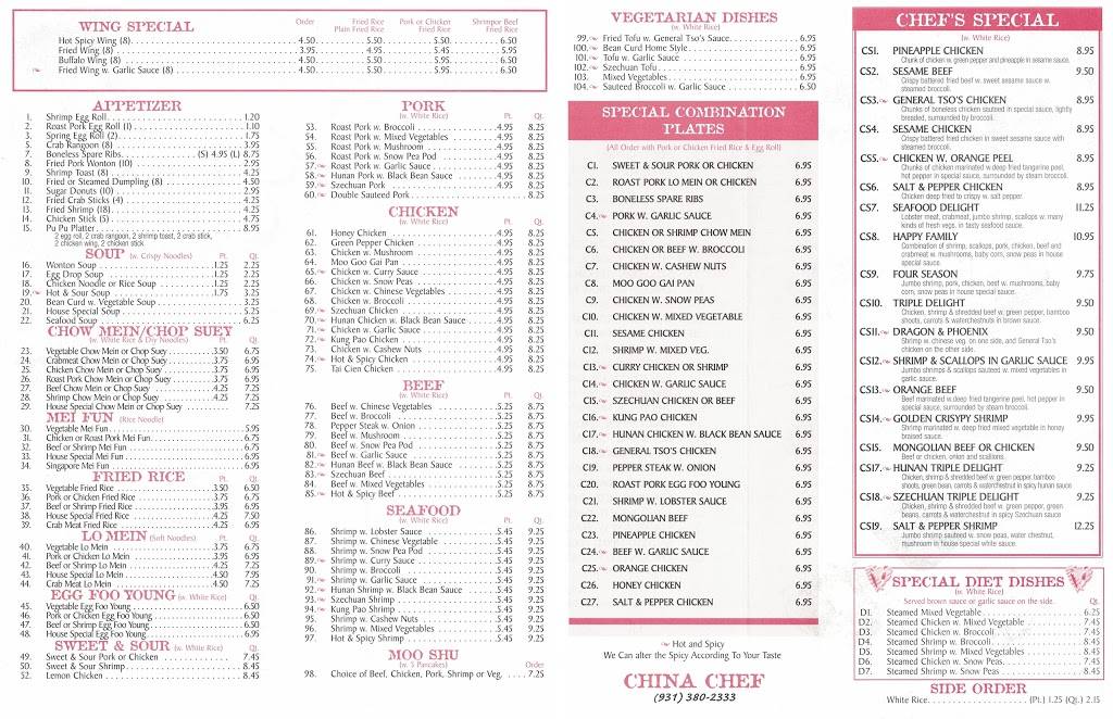 China Chef | restaurant | 5021 Trotwood Ave # D2, Columbia, TN 38401, USA | 9313802333 OR +1 931-380-2333