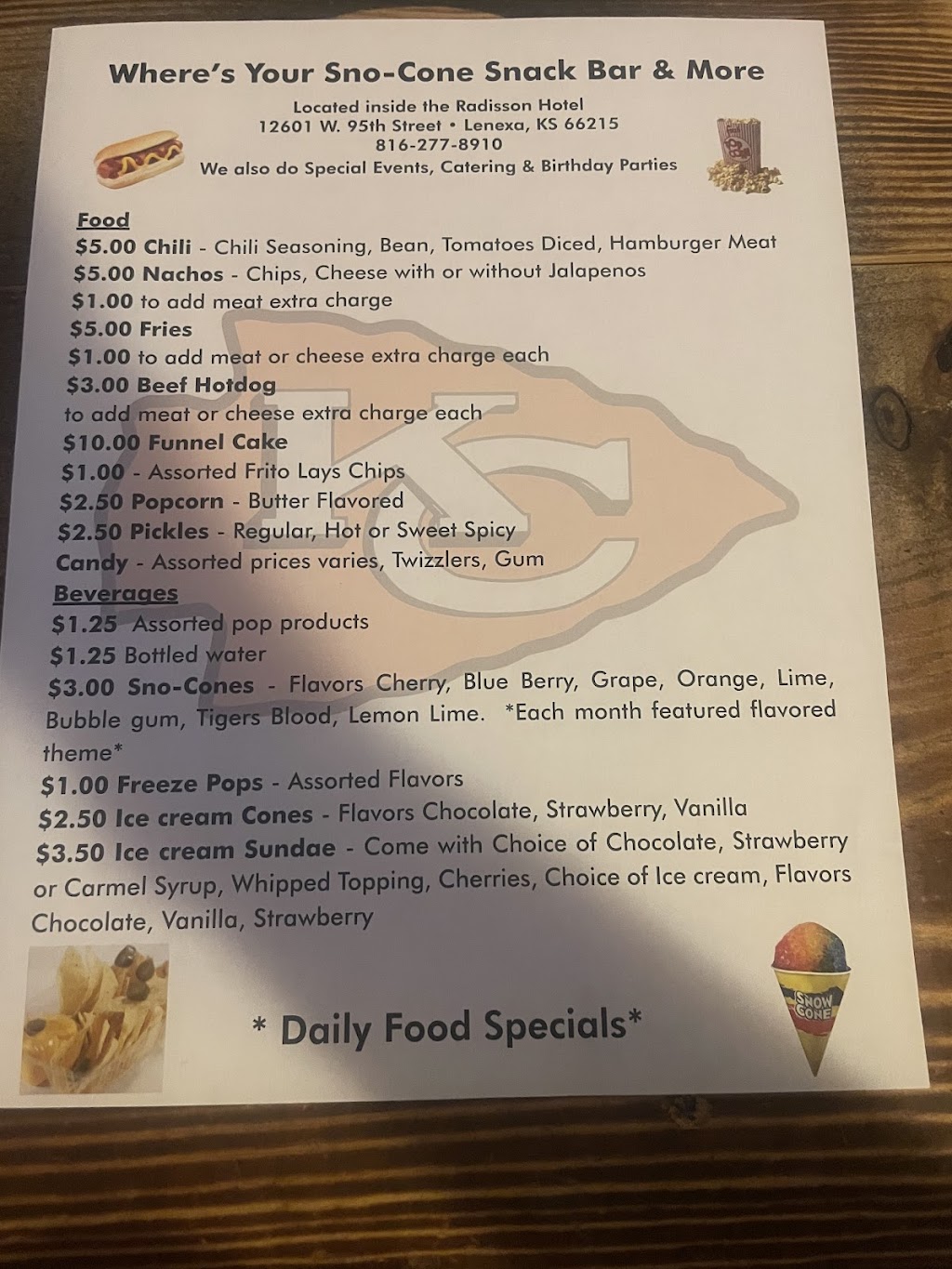 Where’s Your Sno Cone Snack Bar & More | meal takeaway | 12601 W 95th St, Lenexa, KS 66215, USA | 8162778910 OR +1 816-277-8910