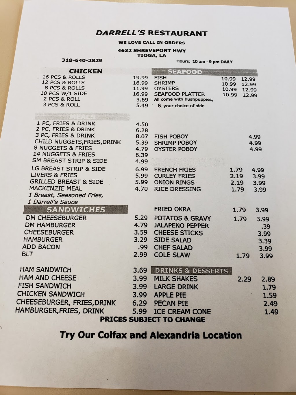 Darrells Restaurant | restaurant | 4632 Shreveport Hwy, Pineville, LA 71360, USA | 3186402829 OR +1 318-640-2829