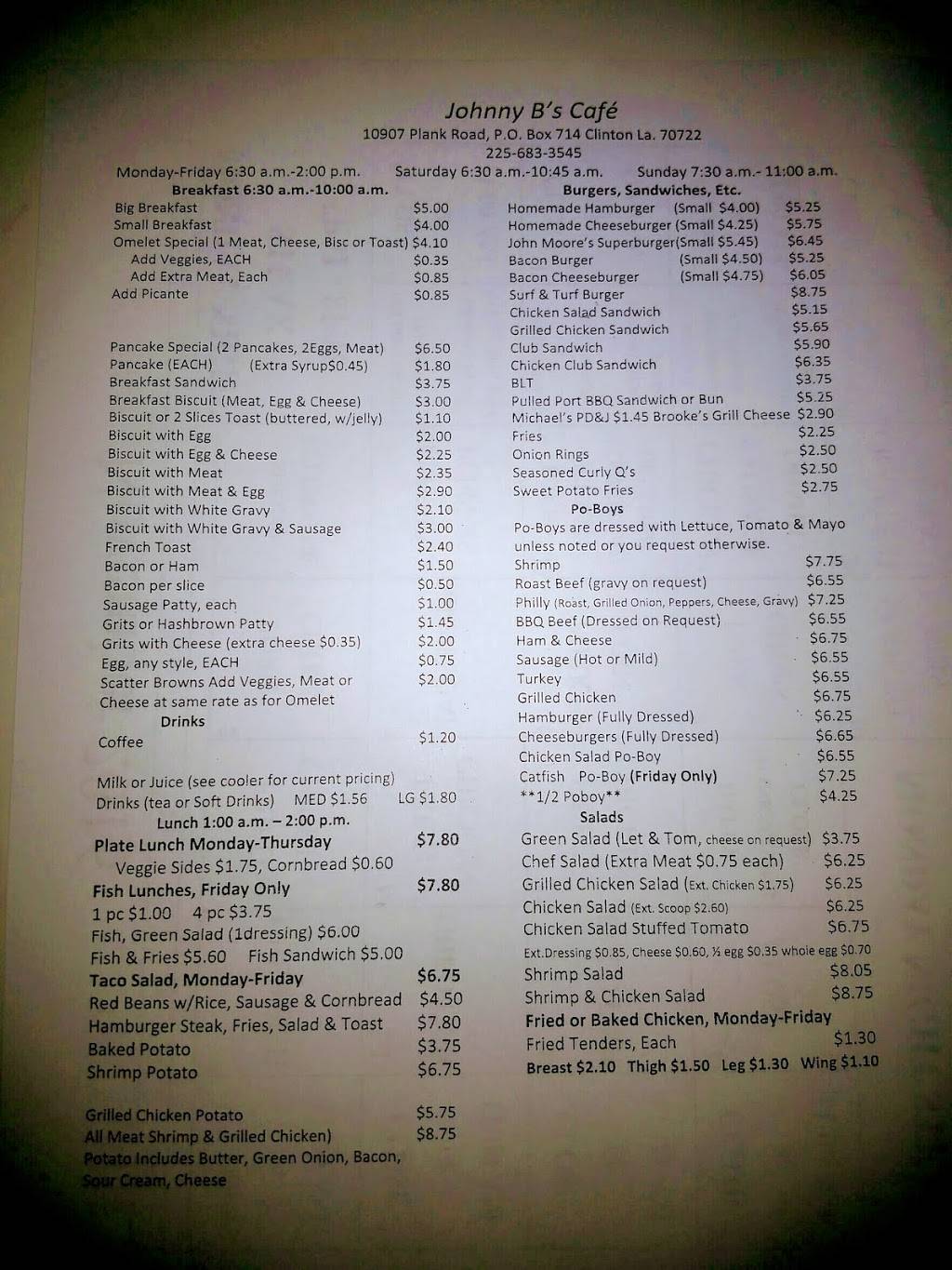 Johnny Bs Cafe | restaurant | 10907 Plank Rd, Clinton, LA 70722, USA | 2256833545 OR +1 225-683-3545