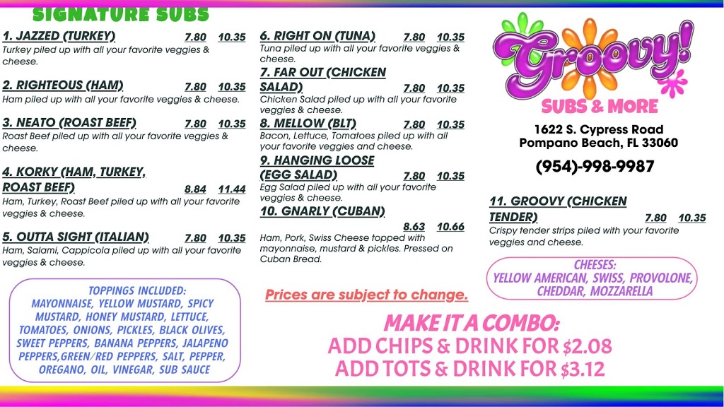Groovy Subs & More | restaurant | 1622 S Cypress Rd, Pompano Beach, FL 33060, USA | 9549989987 OR +1 954-998-9987
