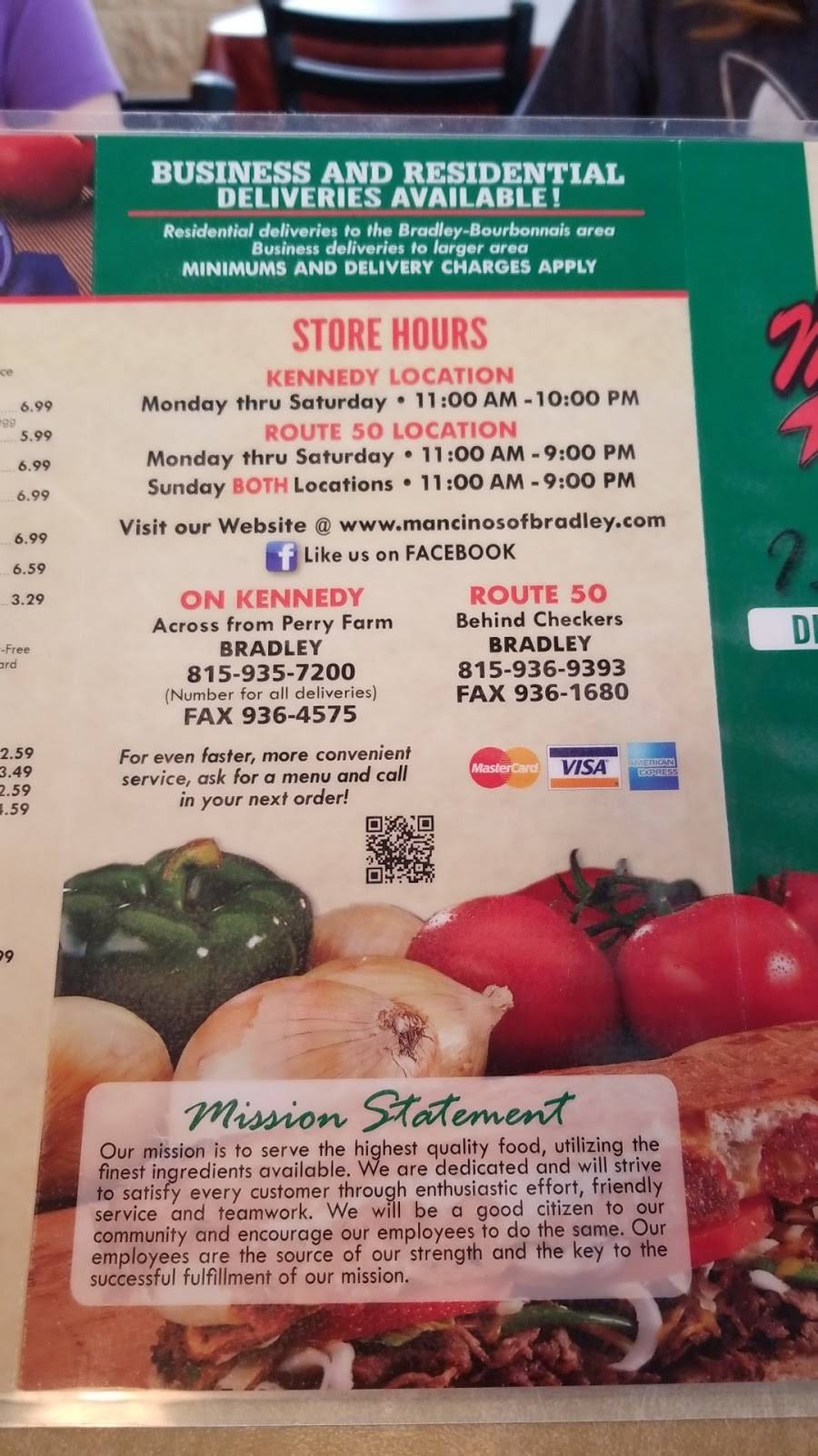 Mancinos Pizza & Grinders | restaurant | 200 Kennedy Dr, Bradley, IL 60915, USA | 8159357200 OR +1 815-935-7200