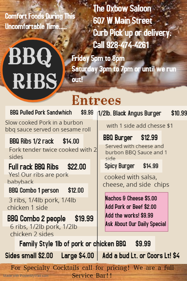 The Oxbow Saloon | restaurant | 607 W Main St, Payson, AZ 85541, USA | 9284744261 OR +1 928-474-4261