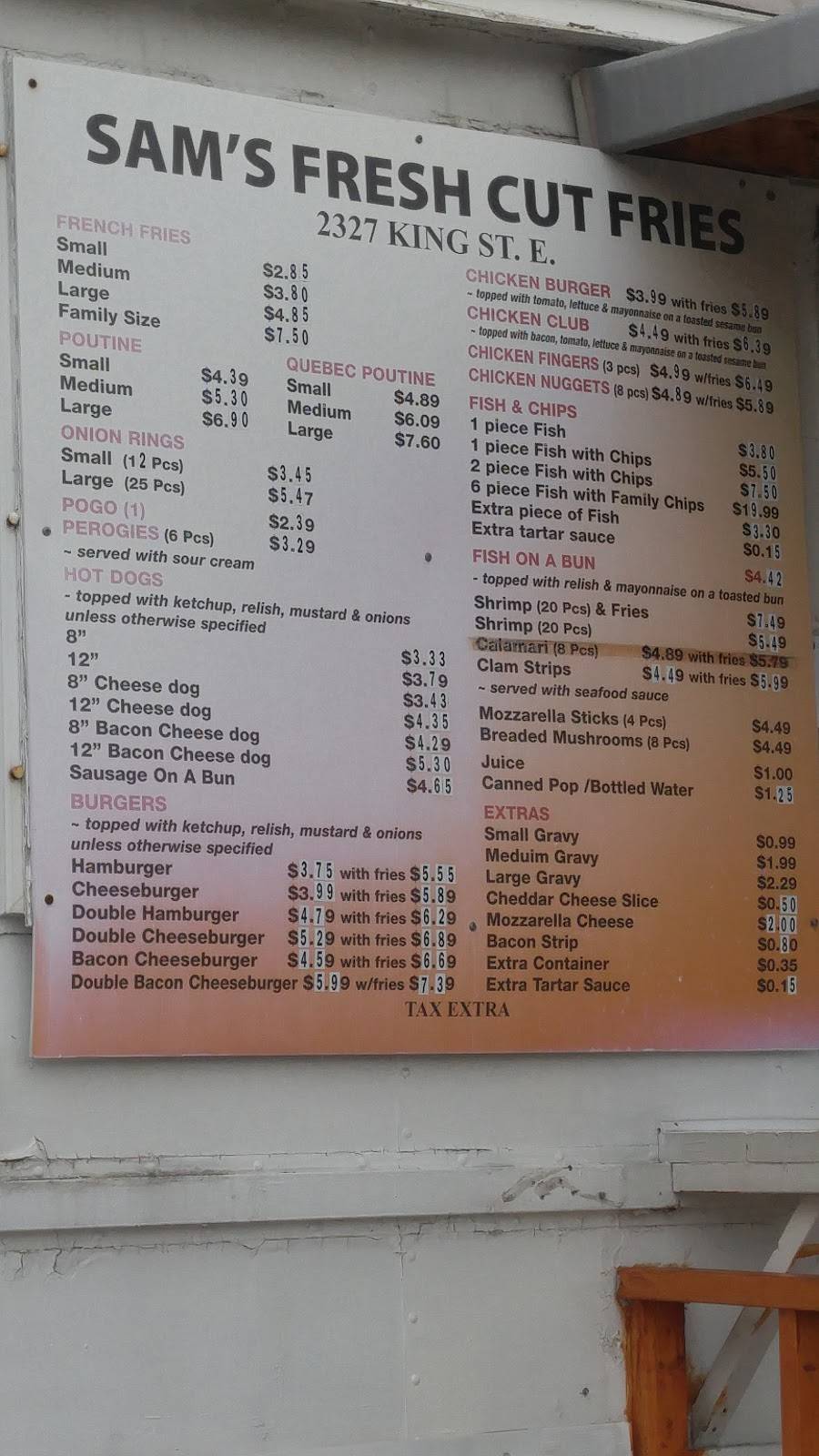 Sams Fresh Cut Fries | restaurant | 2327 King St E, Hamilton, ON L8K 1X6, Canada | 2897001851 OR +1 289-700-1851