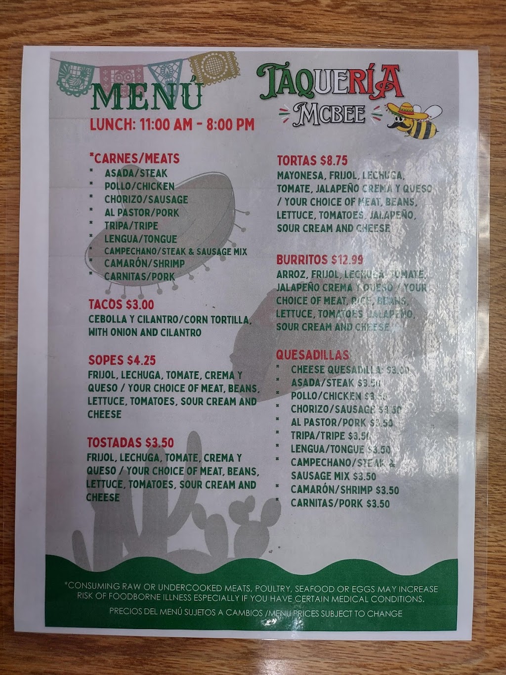 Taqueria McBee | restaurant | 206 E Pine Ave, McBee, SC 29101, USA | 8433357769 OR +1 843-335-7769