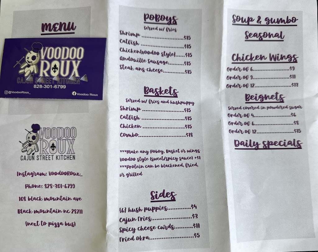 Voodoo Roux Cajun Food | restaurant | 108 Black Mountain Ave, Black Mountain, NC 28711, USA | 8283016799 OR +1 828-301-6799