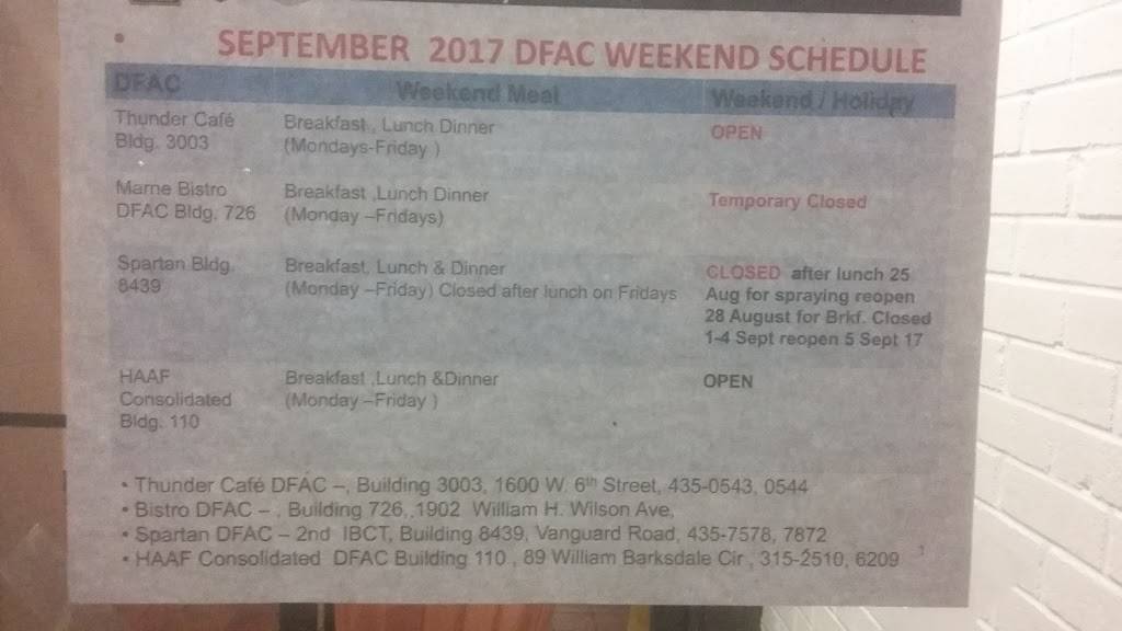 Marne Bistro | restaurant | Bldg 726, W 18th St, Fort Stewart, GA 31315, USA | 9127674180 OR +1 912-767-4180