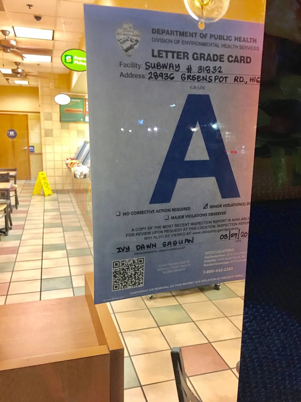 Subway | restaurant | 27923 Greenspot Rd B, Highland, CA 92346, USA | 9098624250 OR +1 909-862-4250