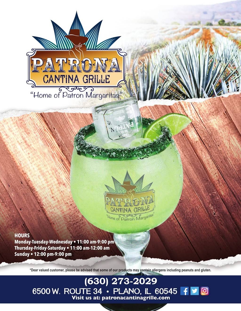 Patrona Cantina Grille | restaurant | 6500 US-34, Plano, IL 60545, USA | 6302732029 OR +1 630-273-2029