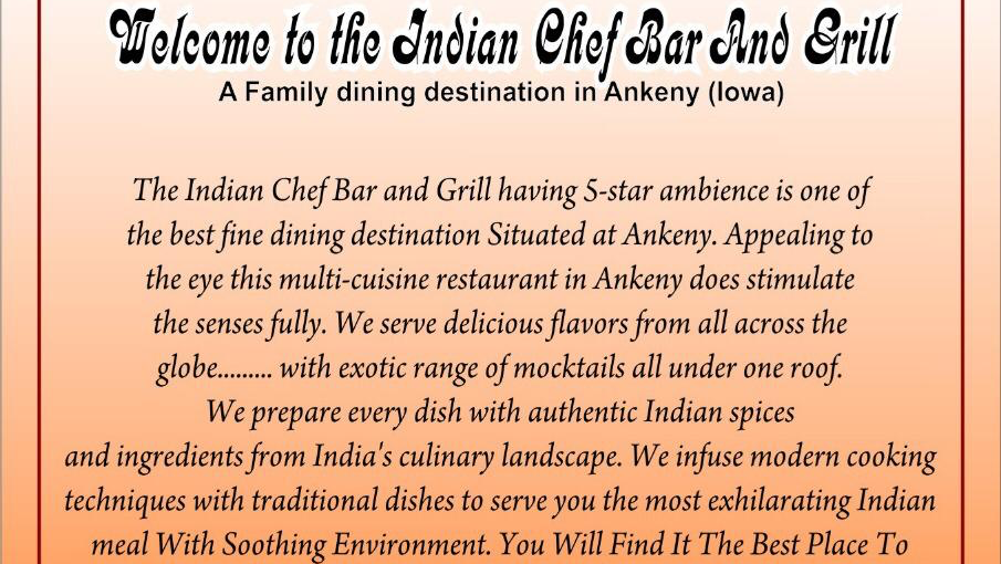 The Indian chef bar& grill | restaurant | 711 S Ankeny Blvd, Ankeny, IA 50023, USA | 5156300182 OR +1 515-630-0182