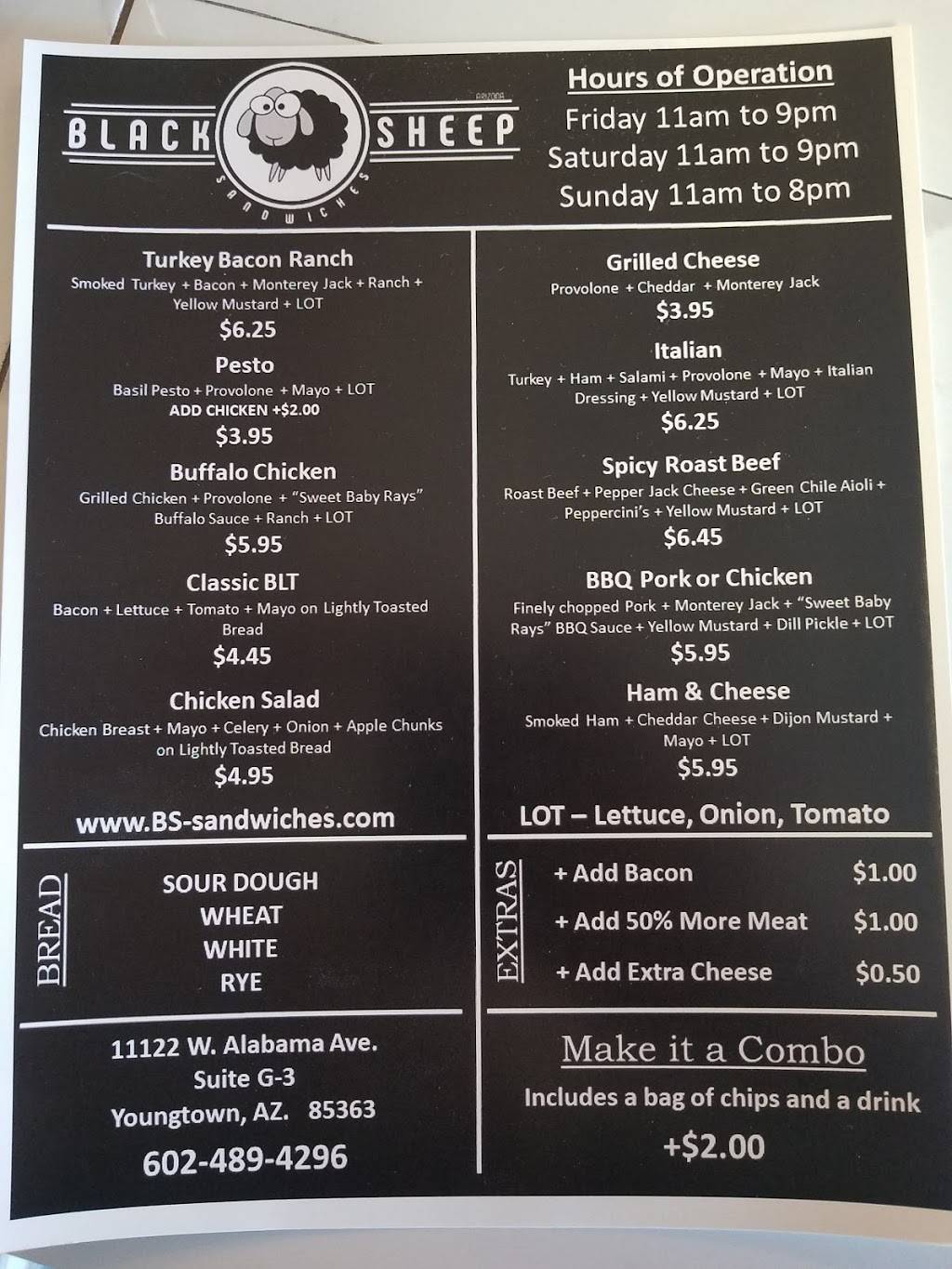 Black Sheep Sandwiches | restaurant | 11124 W Alabama Ave, Youngtown, AZ 85363, USA | 6024894296 OR +1 602-489-4296