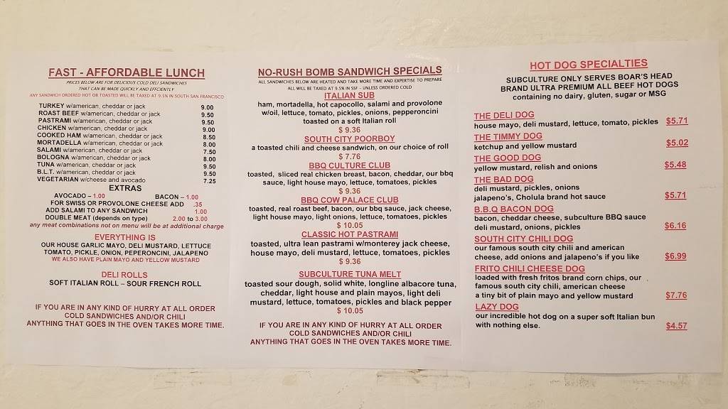 Subculture Deli | restaurant | 151 S Spruce Ave, South San Francisco, CA 94080, USA | 6507456270 OR +1 650-745-6270