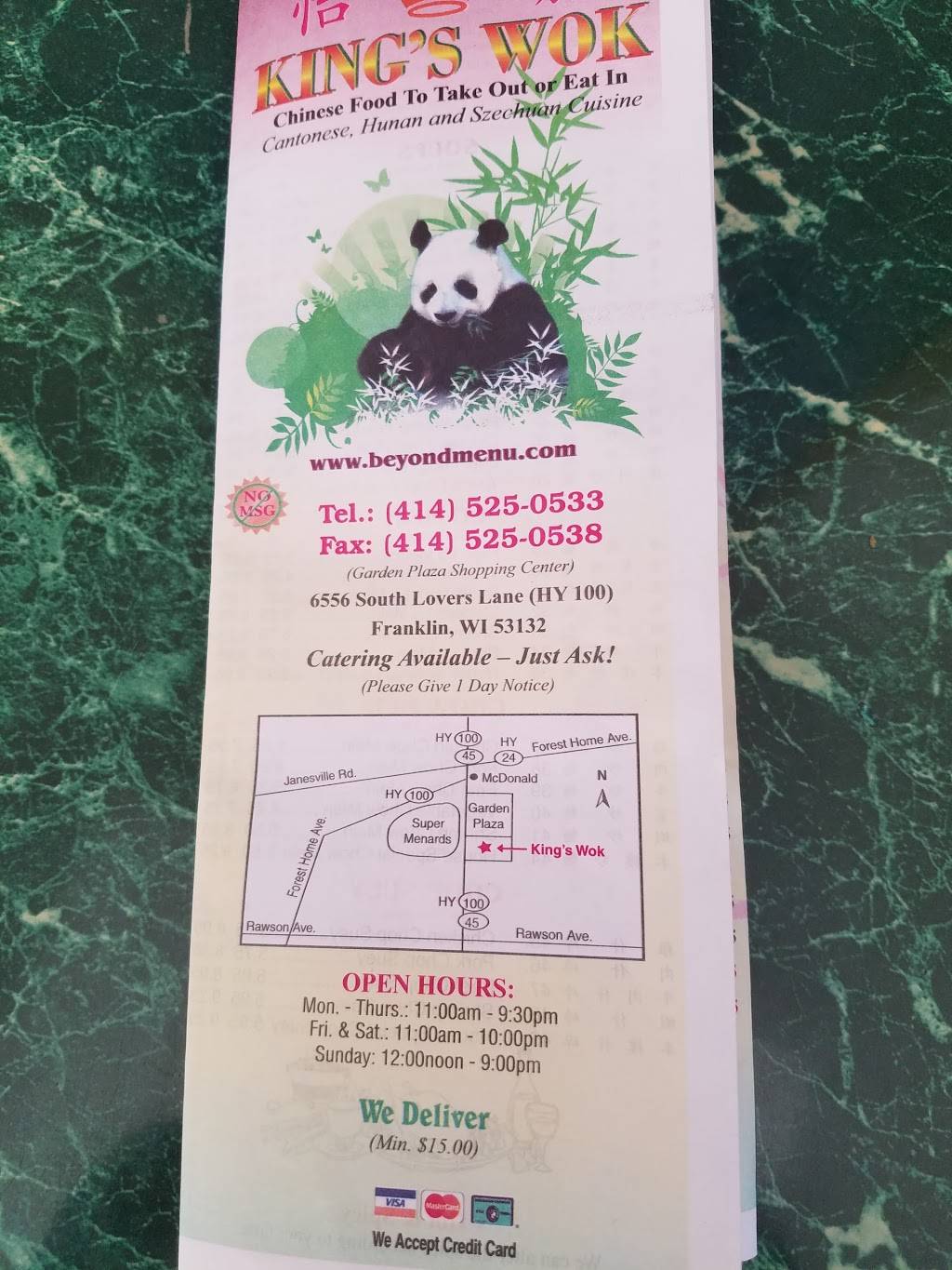 Kings Wok Chinese Restaurant | restaurant | 6556 S Lovers Lane Rd, Franklin, WI 53132, USA | 4145250533 OR +1 414-525-0533