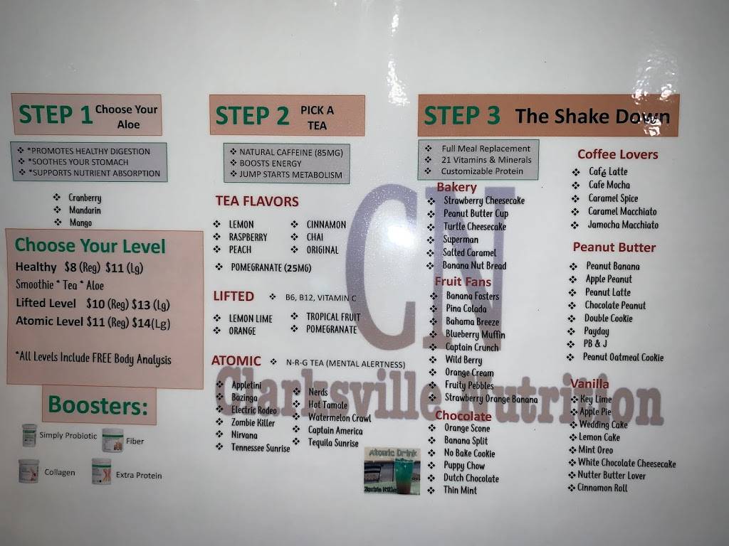 Clarksville Nutrition | restaurant | 1715 Wilma Rudolph Blvd D, Clarksville, TN 37040, USA | 9314441330 OR +1 931-444-1330