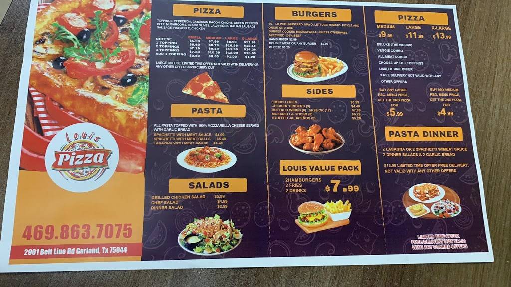 Pizza louis | restaurant | 2909 Belt Line Rd, Garland, TX 75044, USA | 4698637075 OR +1 469-863-7075