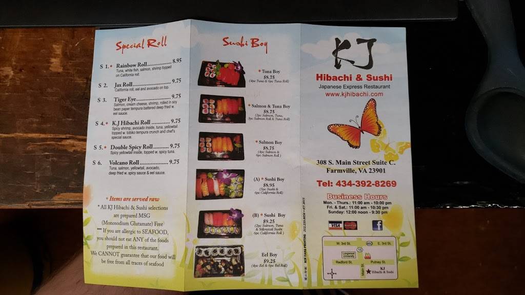 KJ Hibachi | restaurant | 308 S Main St c, Farmville, VA 23901, USA | 4343928269 OR +1 434-392-8269