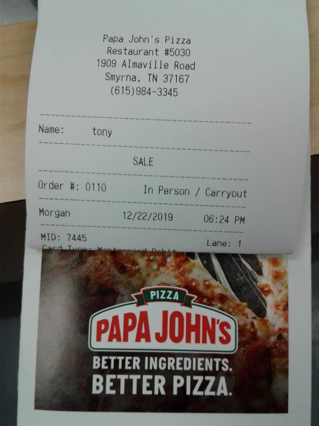 Papa Johns Pizza | restaurant | 1909 Almaville Rd, Smyrna, TN 37167, USA | 6159843345 OR +1 615-984-3345