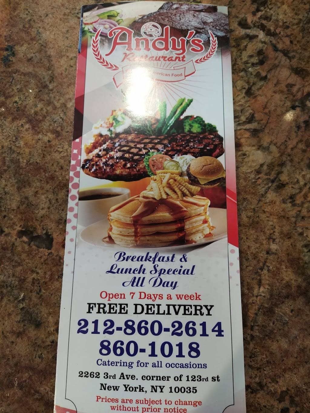 Andys restaurant | restaurant | 2262 3rd Ave, New York, NY 10035, USA | 2128602614 OR +1 212-860-2614