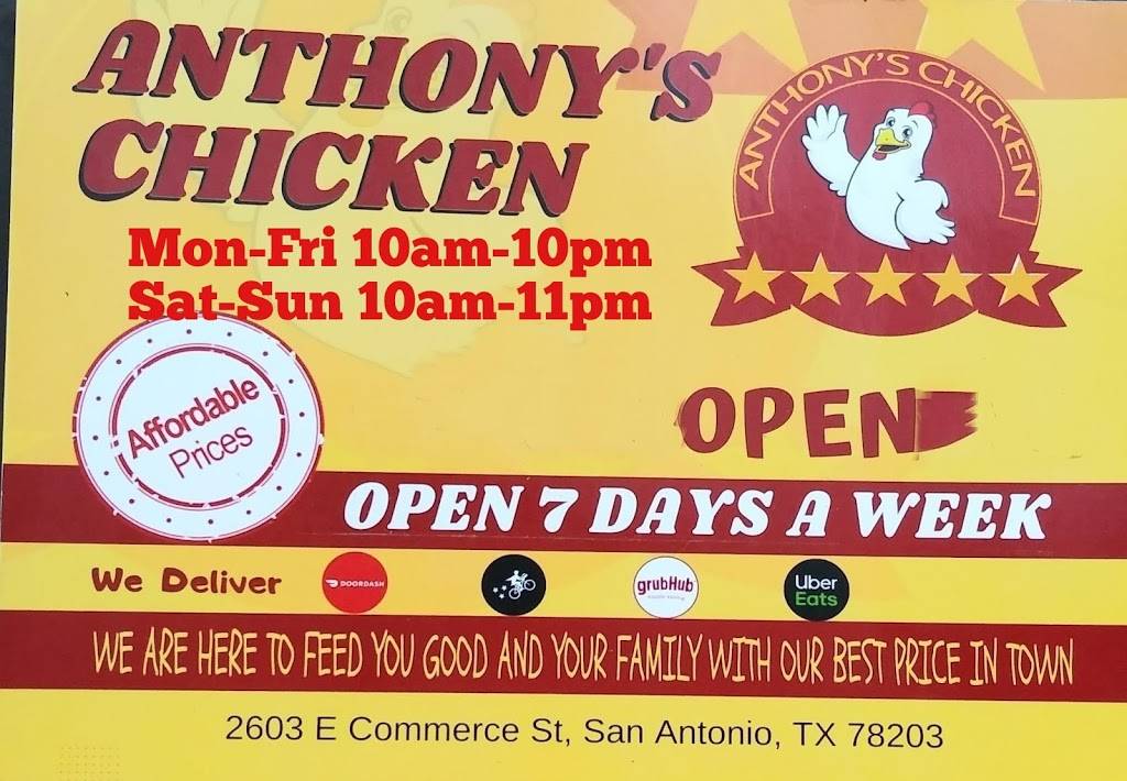 Anthonys Chicken | restaurant | 2603 E Commerce St, San Antonio, TX 78203, USA | 2109667728 OR +1 210-966-7728