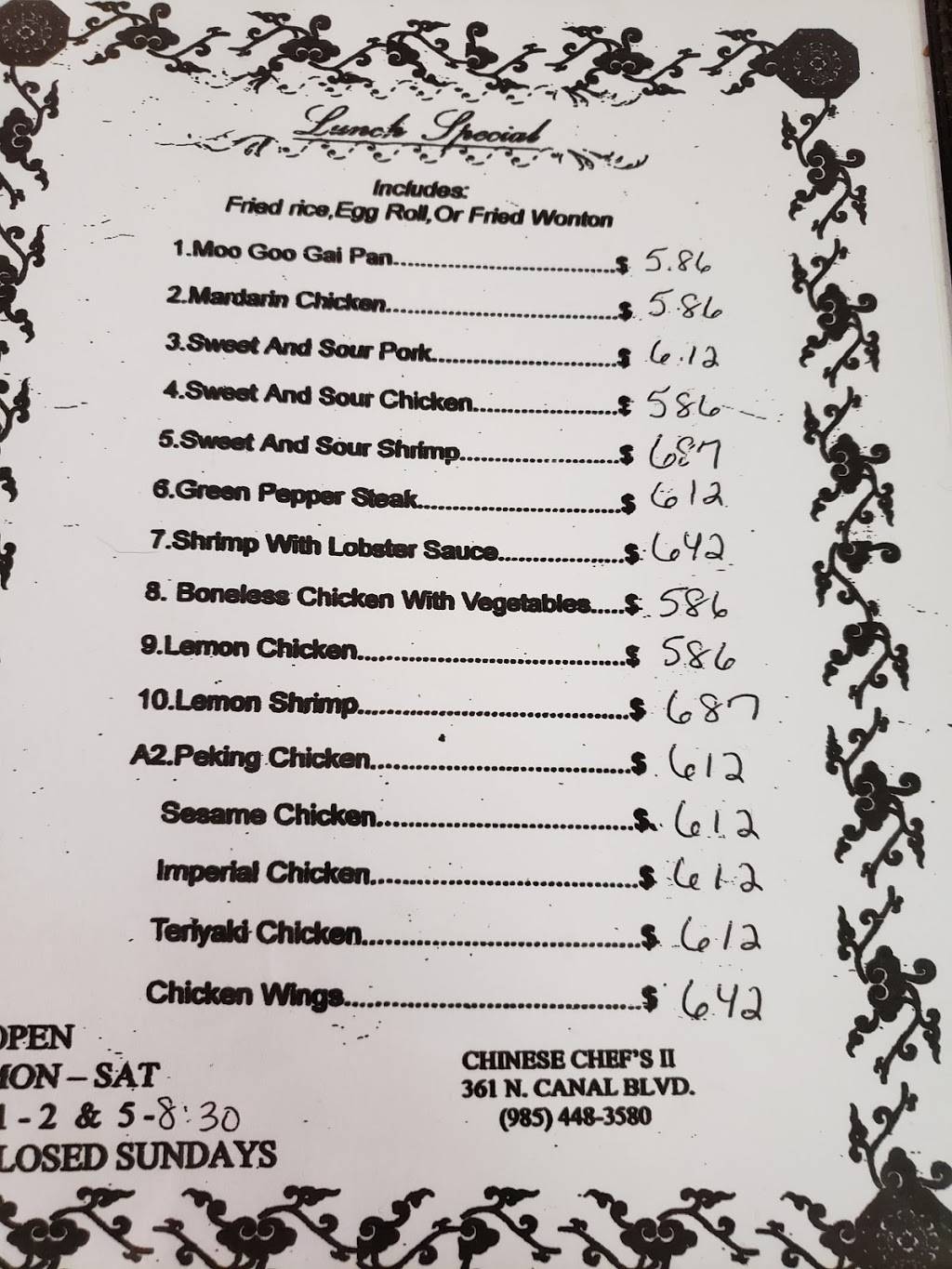 Chinese Chefs | restaurant | 361 N Canal Blvd, Thibodaux, LA 70301, USA | 9854483580 OR +1 985-448-3580