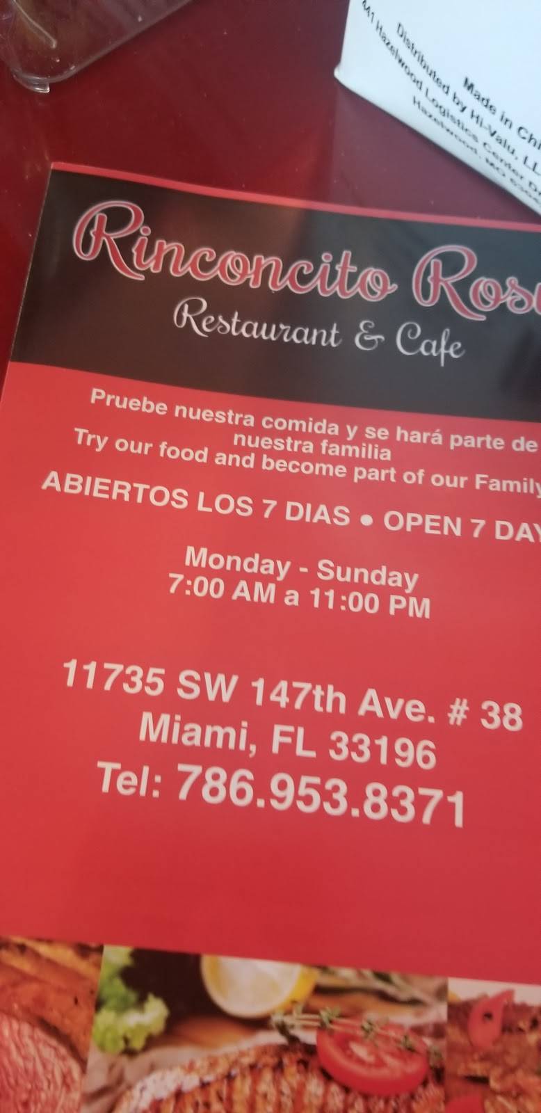 Rinconcito Rosy | restaurant | 11735 SW 147th Ave #38, Miami, FL 33196, USA | 7869538371 OR +1 786-953-8371