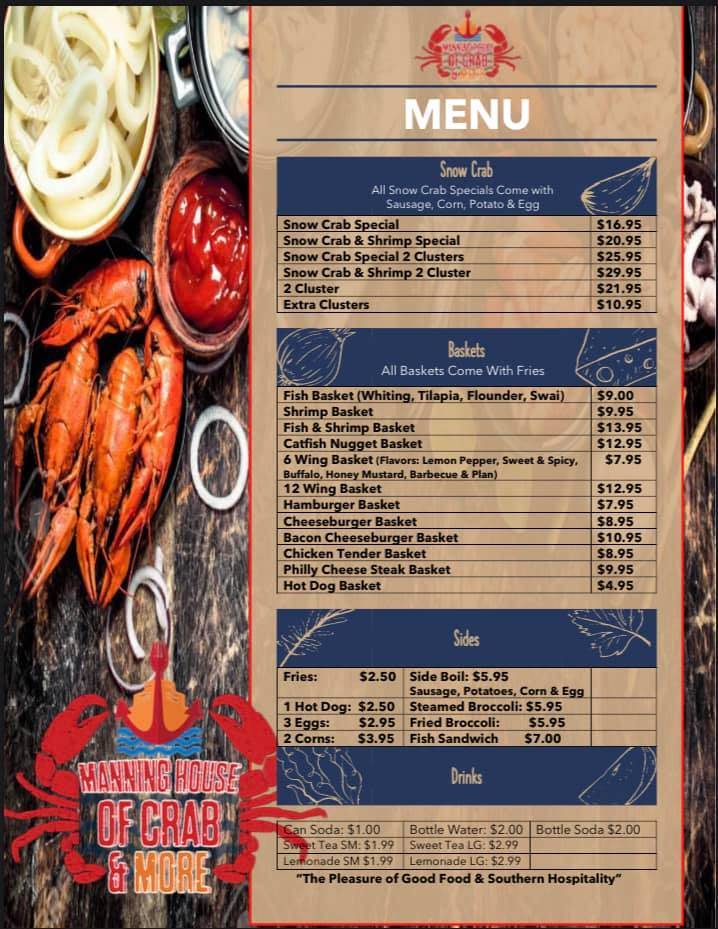 Manning House of Crab & More | restaurant | 222 S Boundary St, Manning, SC 29102, USA | 8034353765 OR +1 803-435-3765