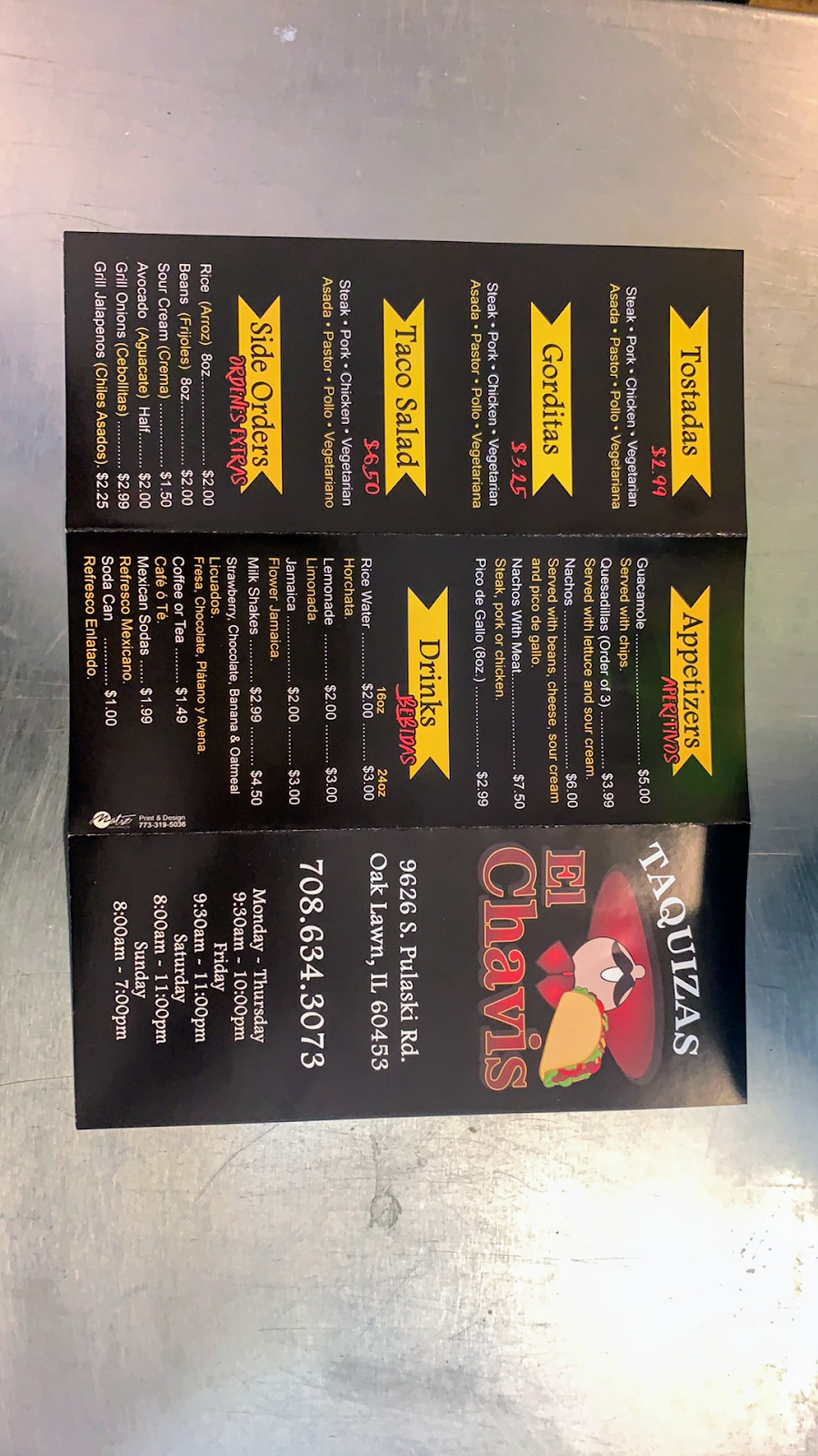 El Chavis taquizas Restaurant | restaurant | 9626 S Pulaski Rd, Oak Lawn, IL 60453, USA | 7086343073 OR +1 708-634-3073