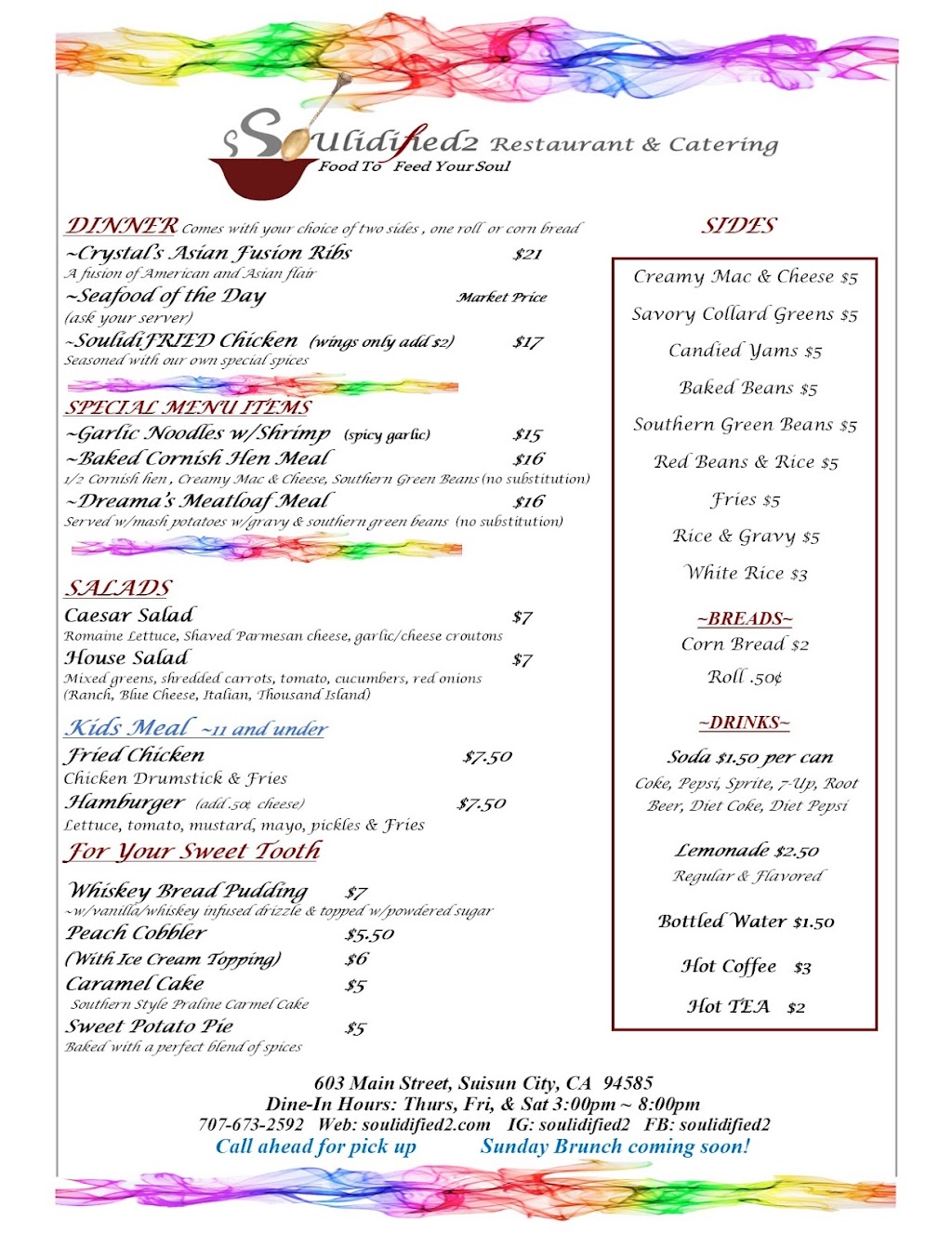 Soulidified2 | restaurant | 603 Main St, Suisun City, CA 94585, USA | 7076732592 OR +1 707-673-2592