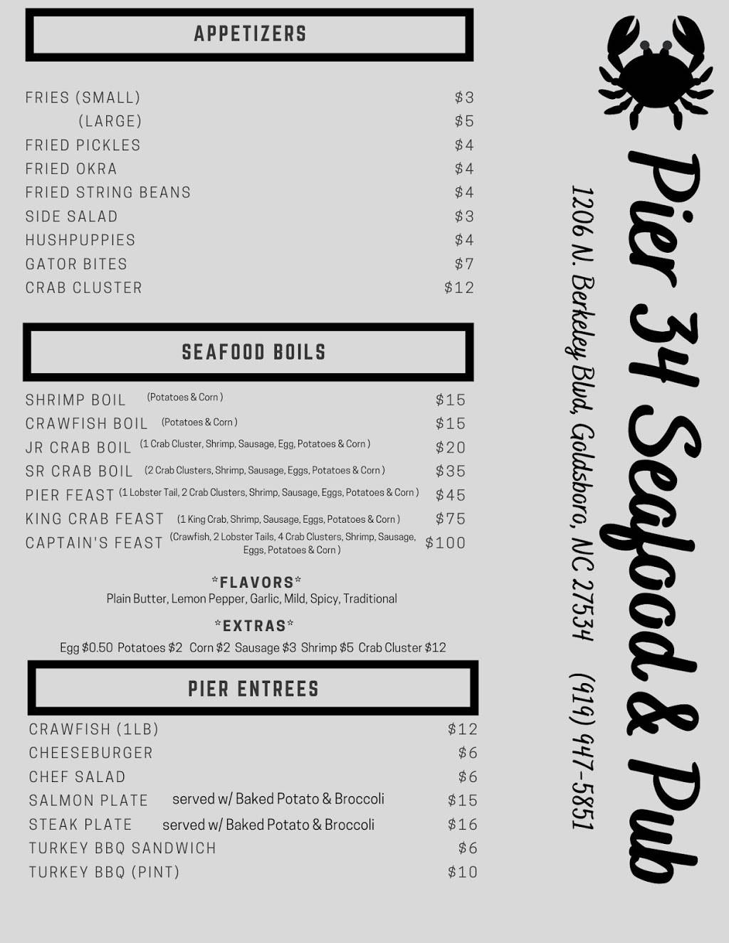 Pier 34 Seafood | restaurant | 1206 N Berkeley Blvd, Goldsboro, NC 27534, USA | 9199475851 OR +1 919-947-5851