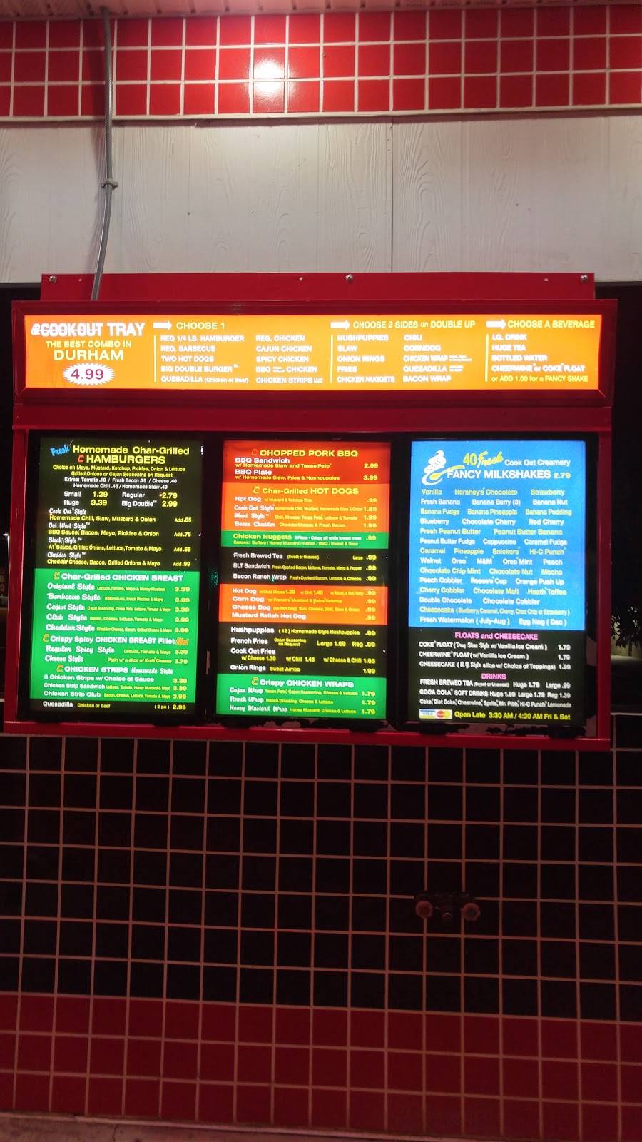 Cook Out | restaurant | 3624 Hillsborough Rd, Durham, NC 27707, USA | 9193822814 OR +1 919-382-2814