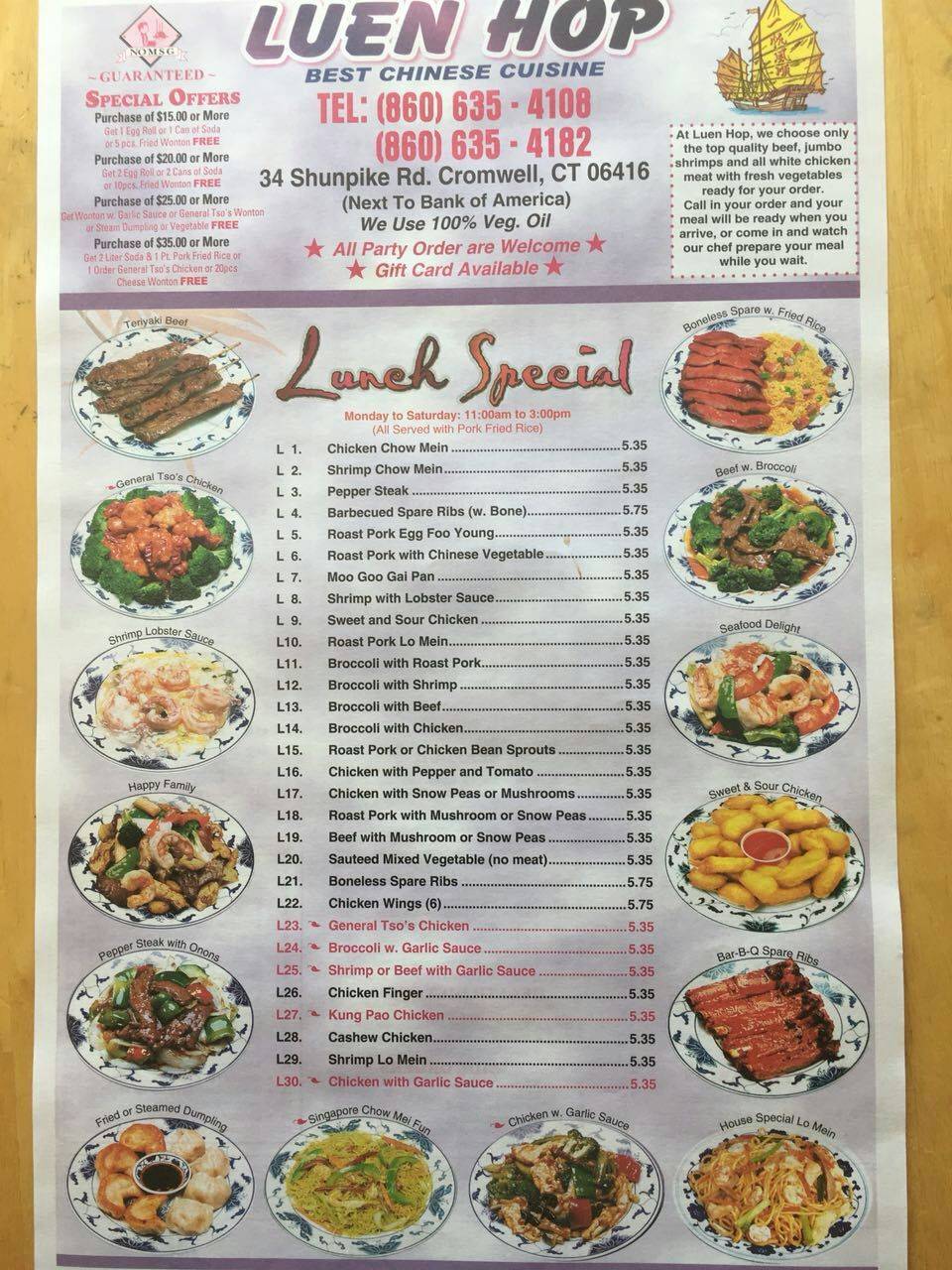 Luen Hop Chinese Kitchen | restaurant | 34 Shunpike Rd #14B, Cromwell, CT 06416, USA | 8606354108 OR +1 860-635-4108