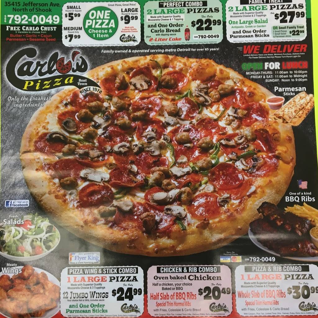 Carlos Pizza | restaurant | 35415 Jefferson Ave, Harrison Charter Township, MI 48045, USA | 5867920049 OR +1 586-792-0049