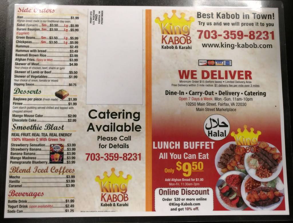 King Kabob Restaurant | restaurant | 10250 Main St, Fairfax, VA 22030, USA | 7033598231 OR +1 703-359-8231
