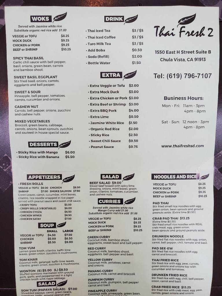 Thai Fresh 2 | restaurant | 1550 E H St STE B, Chula Vista, CA 91913, USA | 6197967107 OR +1 619-796-7107