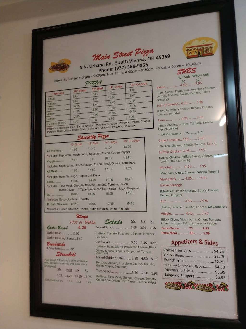 Main Street Pizza | restaurant | 5 N Urbana St, W Main St, South Vienna, OH 45369, USA | 9375689855 OR +1 937-568-9855