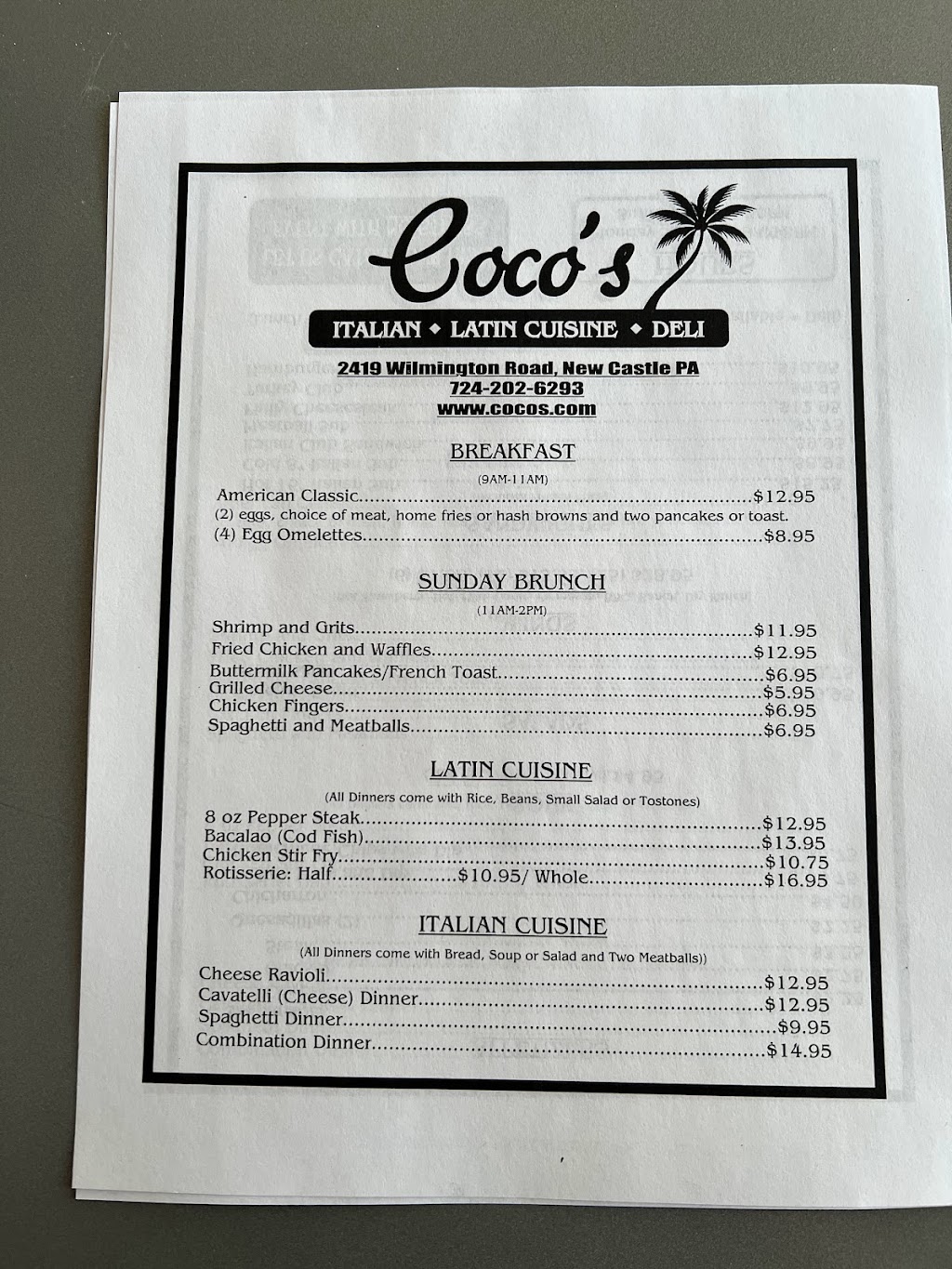 Cocos Italian & Latin Cuisine | restaurant | 2419 Wilmington Rd, New Castle, PA 16105, USA | 7242026293 OR +1 724-202-6293