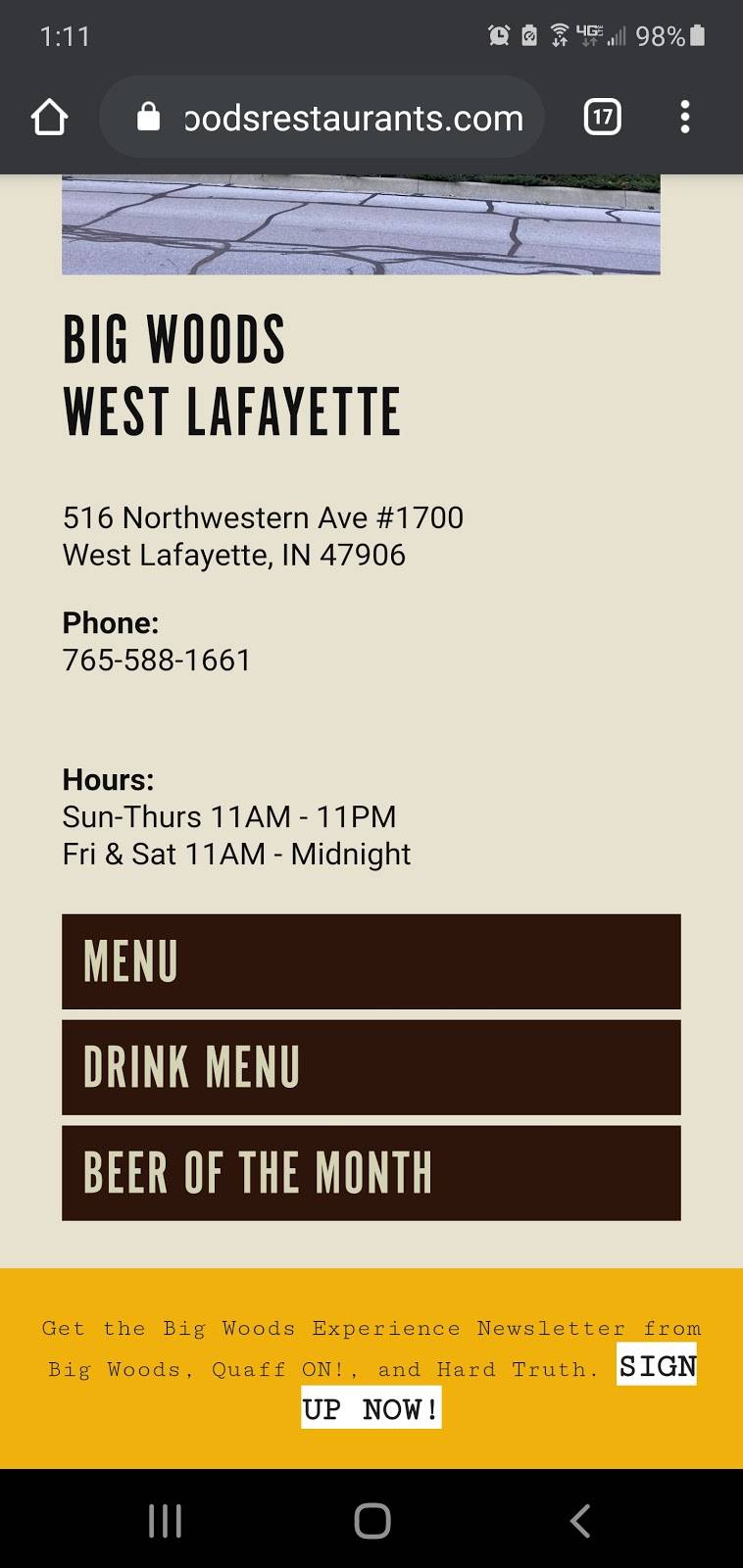 Big Woods | restaurant | 516 Northwestern Ave #1700, West Lafayette, IN 47906, USA | 7655881661 OR +1 765-588-1661