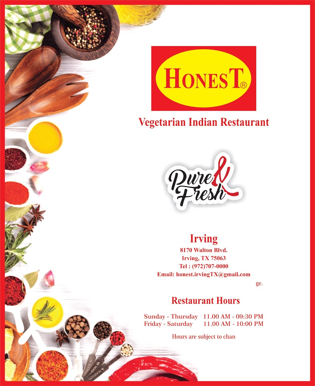 Honest Restaurant, Irving, Texas. | restaurant | 8170 Walton Blvd, Irving, TX 75063, USA | 9727070000 OR +1 972-707-0000