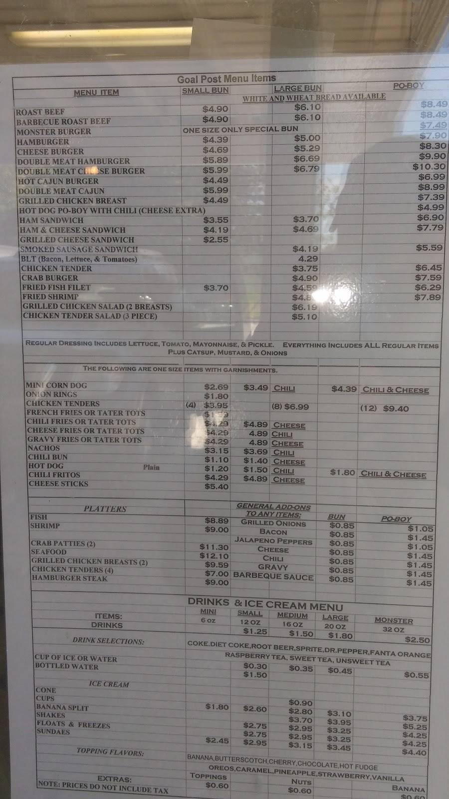 Goal Post Drive Inn | restaurant | 4275 LA-1, Raceland, LA 70394, USA | 9855376351 OR +1 985-537-6351