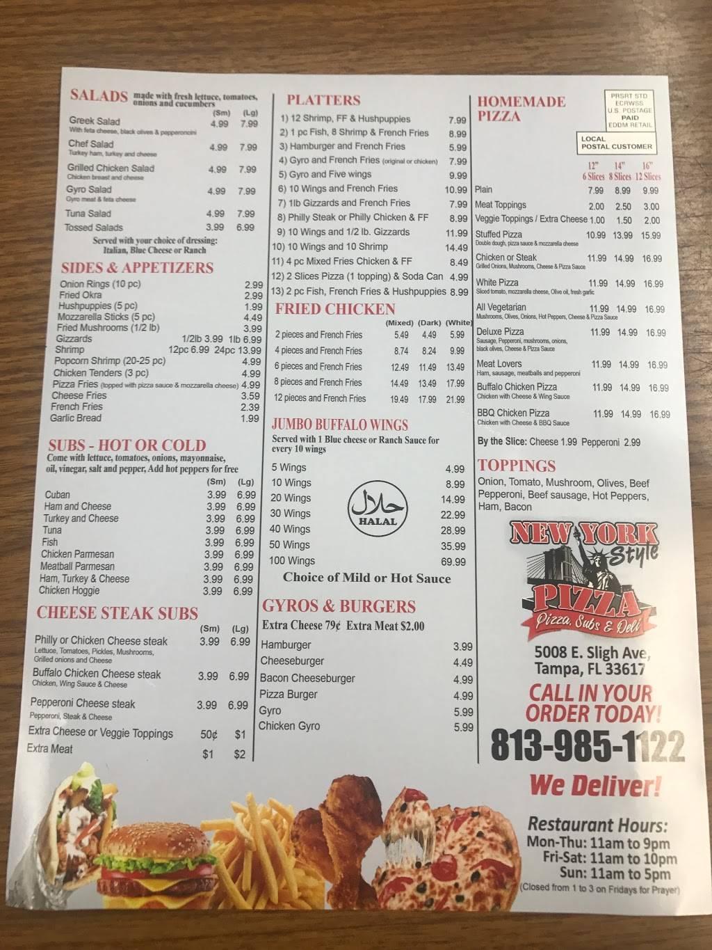 New York Style Pizza | meal delivery | 5008 E Sligh Ave, Tampa, FL 33617, USA | 8139851122 OR +1 813-985-1122