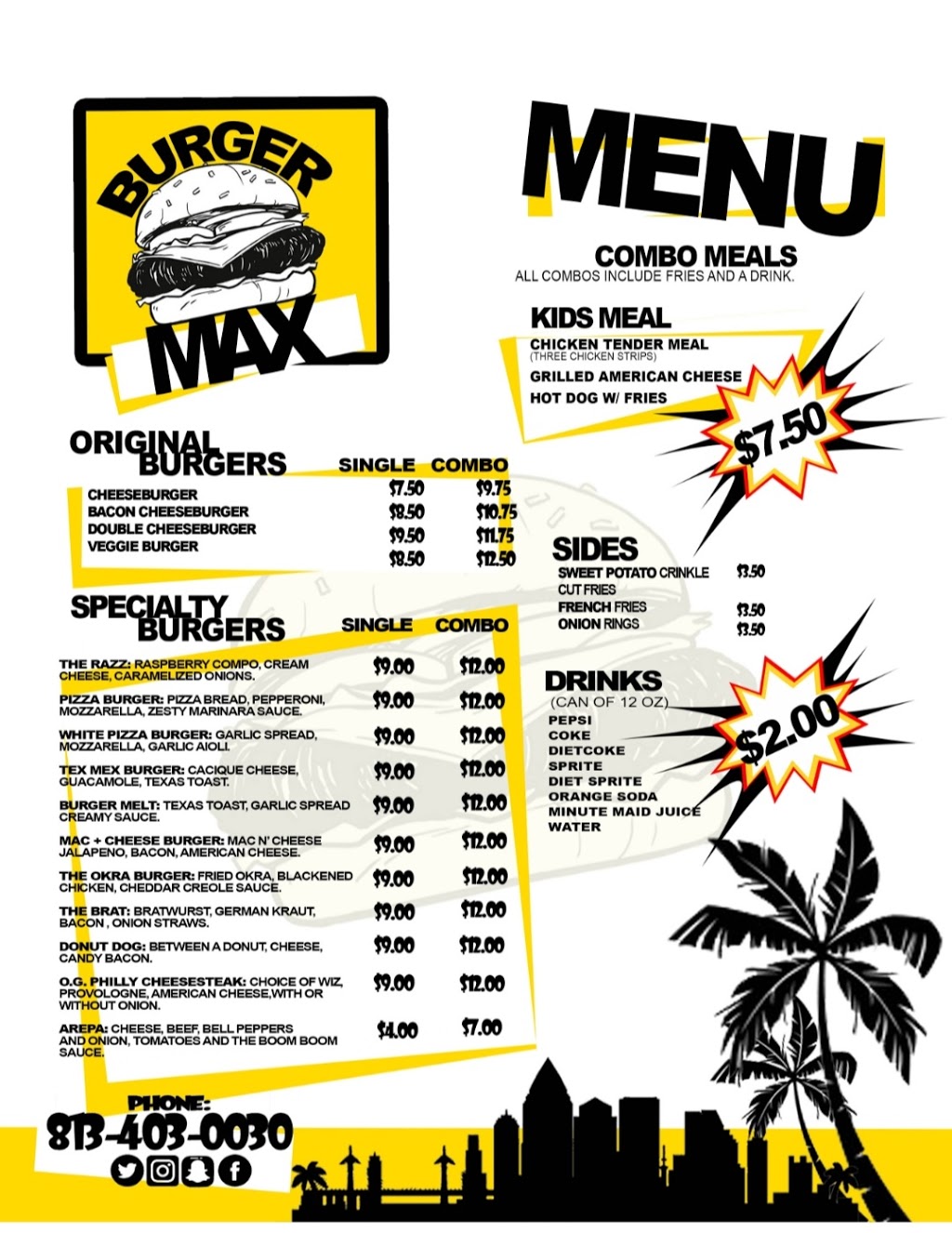 Burger Max | restaurant | 8123 N Nebraska Ave, Tampa, FL 33604, USA | 8134030030 OR +1 813-403-0030