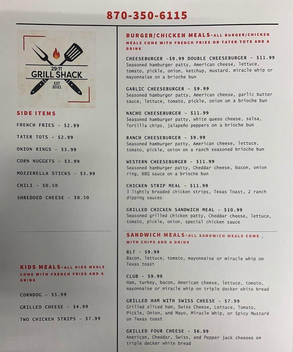 29:11 Grill Shack | restaurant | 1316 W Trimble Ave, Berryville, AR 72616, USA | 8703506115 OR +1 870-350-6115