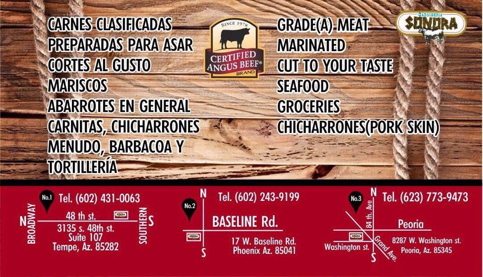 Carniceria Sonora | restaurant | 3135 S 48th St #107, Tempe, AZ 85282, USA | 6024310063 OR +1 602-431-0063