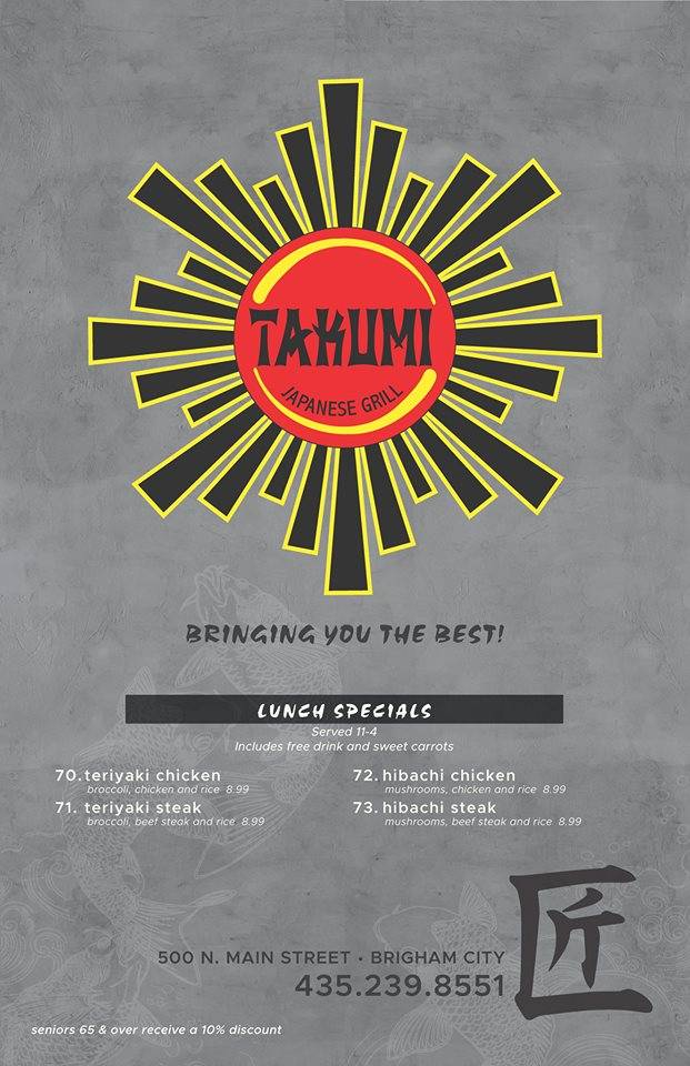 Takumi Japanese Grill | restaurant | 15 E 500 N, Brigham City, UT 84302, USA | 4352398551 OR +1 435-239-8551
